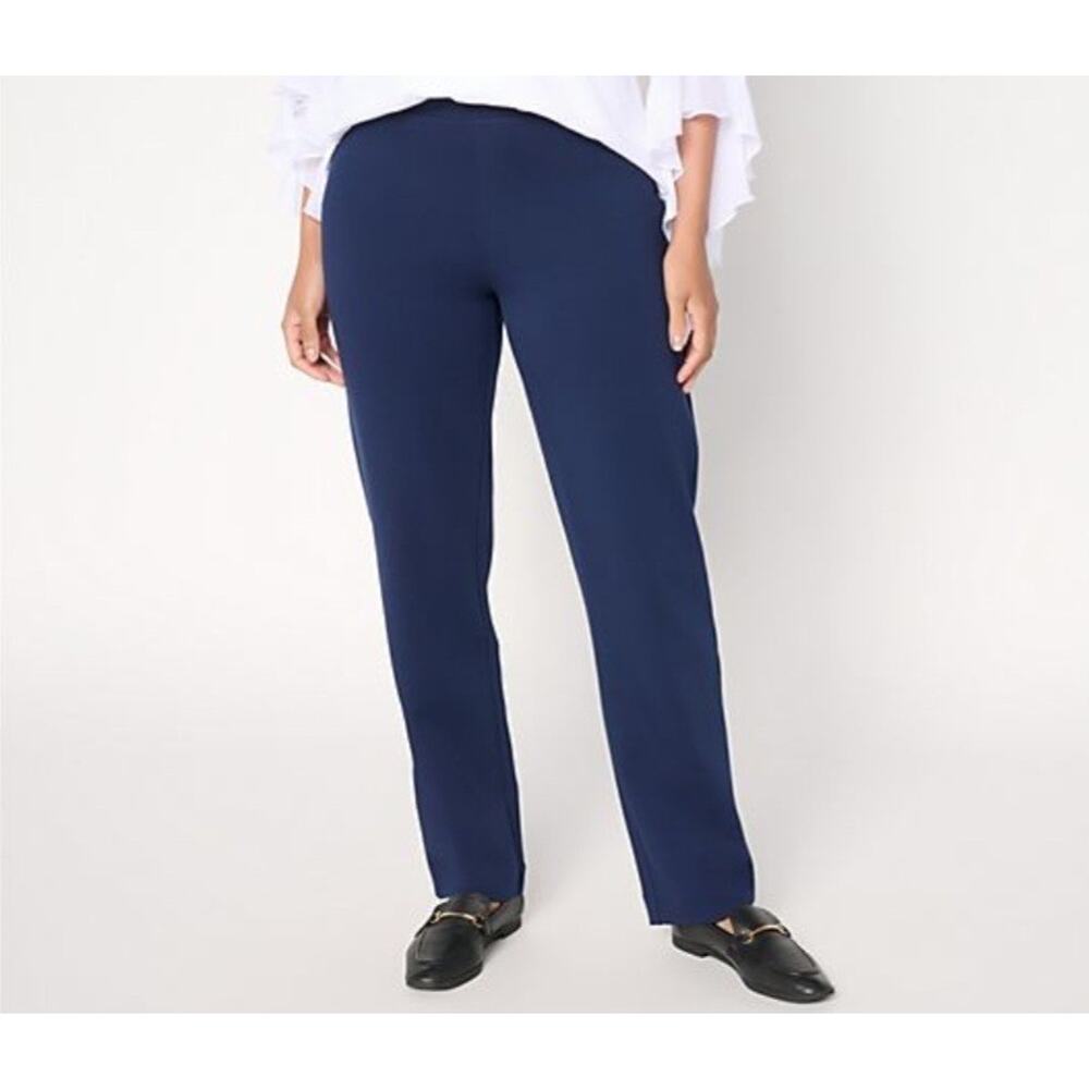 Susan Graver Large Navy Smart Ponte 350 Straight Leg Pull On Pant A706731 NWOT